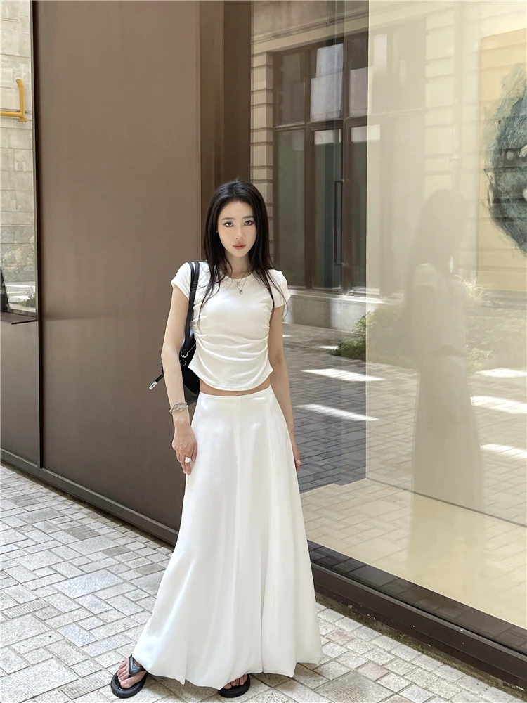 

High Waist A-Line Umbrella Skirt Bla White Flower Bud Mid-Length Puffy f Body Skirts Street Sle Ladies High Waist