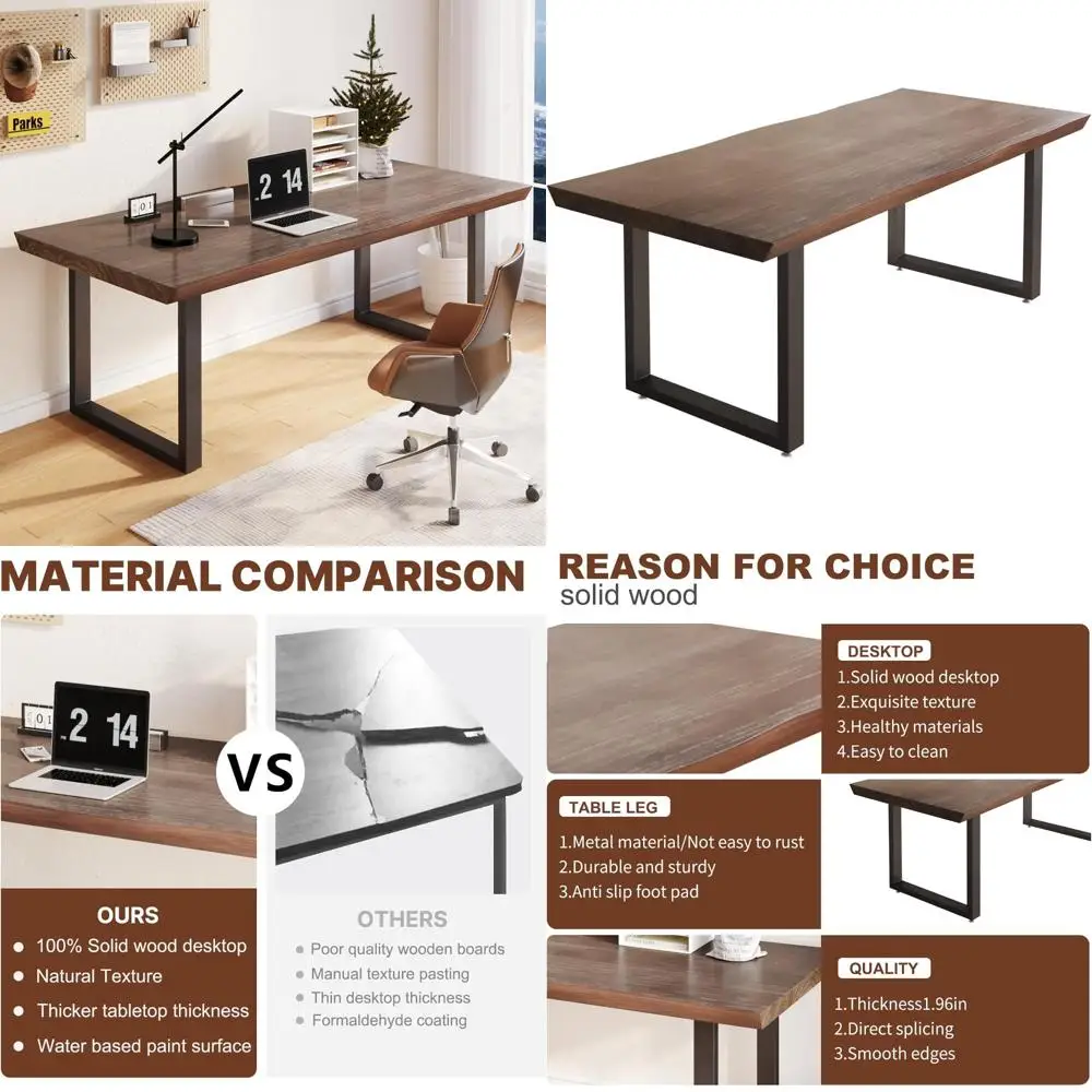 

Large 55.1-inch Modern Solid Wood Desk for Home Office, Study, and Dining