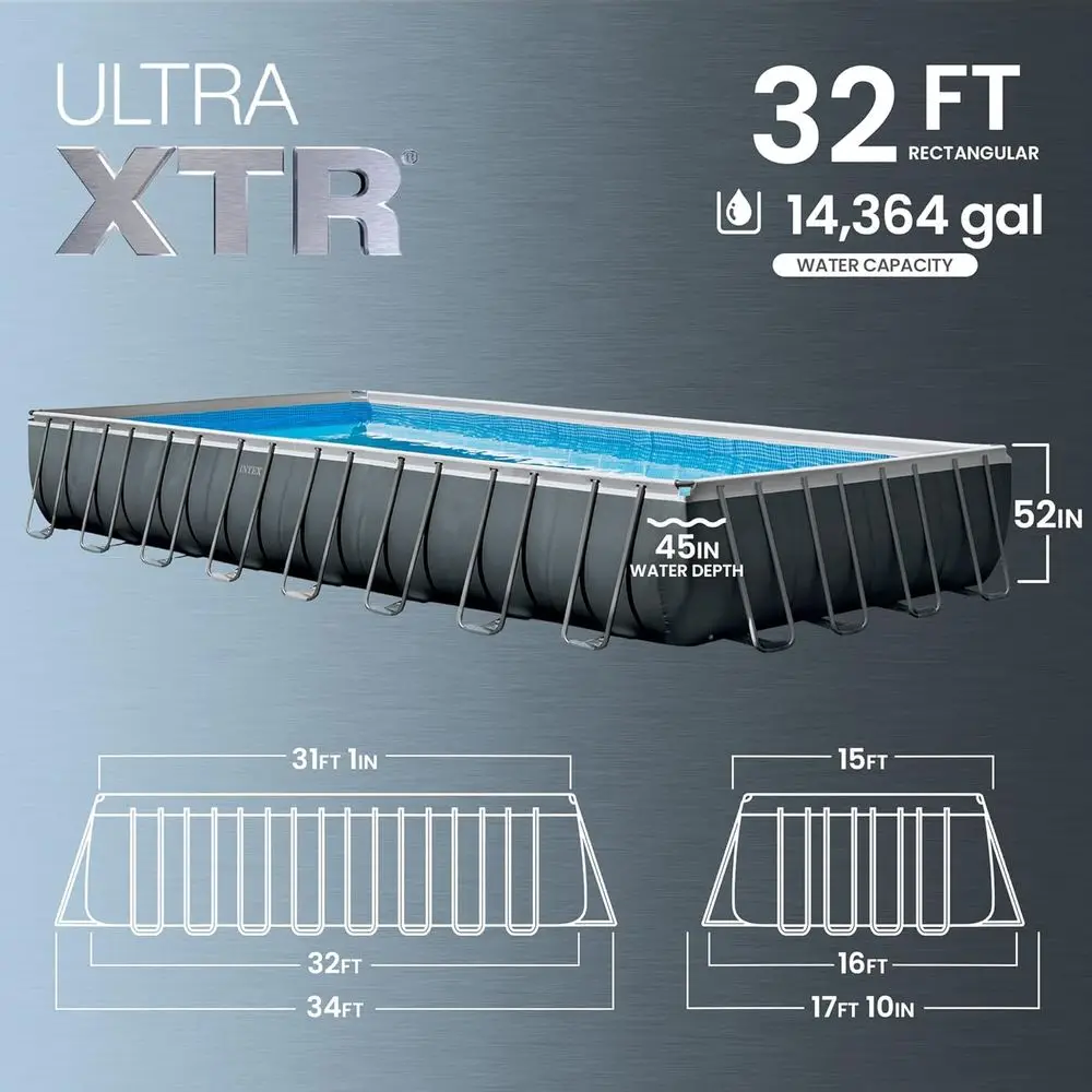 

32t x 16t x 52in Above Ground Swimming Pool Set with Sand ilter Pump and Deluxe Maintenance Cleaning Kit