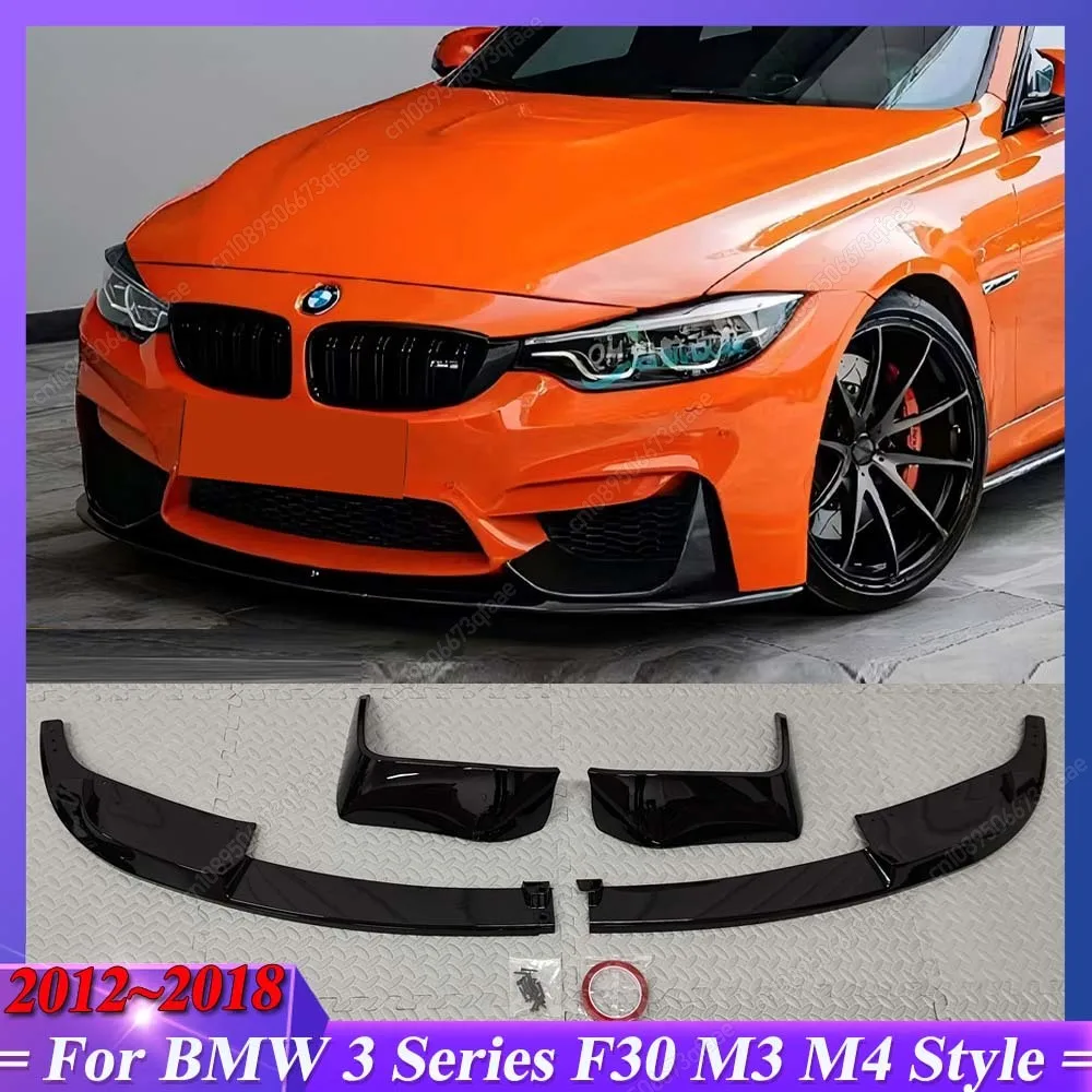 

For BMW 3 Series F30 2012-2018 M3 M4 Style Gloss Black ABS 4PCS Car Front Bumper Lip Spoiler Splitter Diffuser Body Kits Tuning