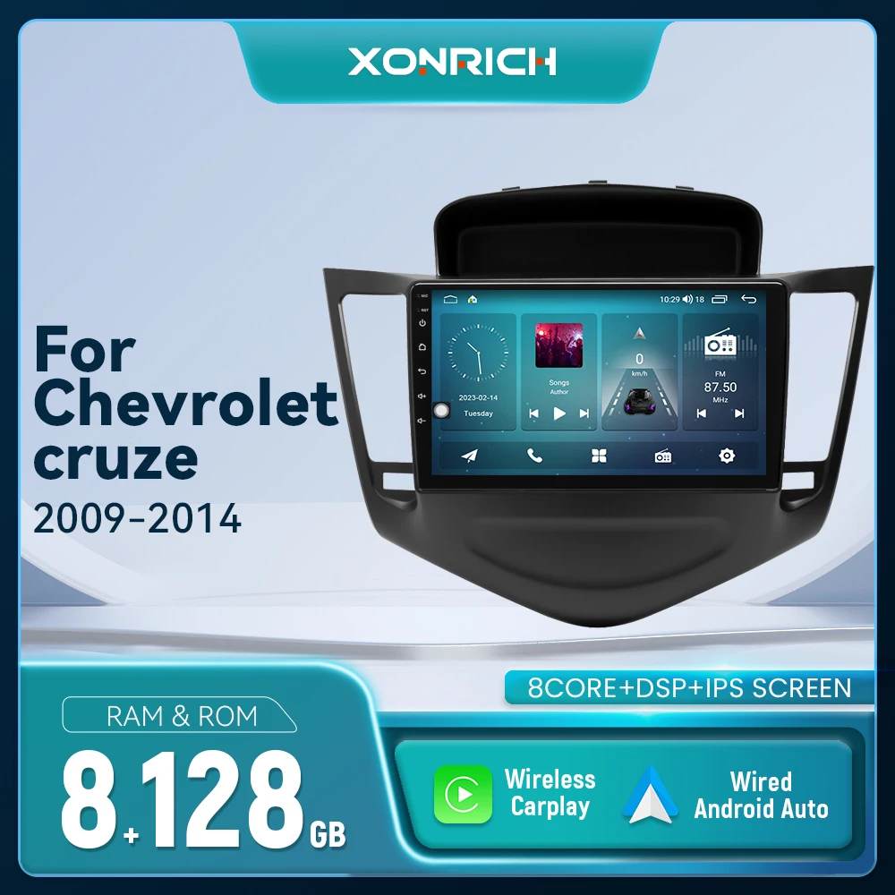 XONRICH AI Lettore di autoradio vocale per Chevrolet Cruze 2009-2014 Android 14 Navigazione GPS Wireless Carplay DSP Audio Multimediale