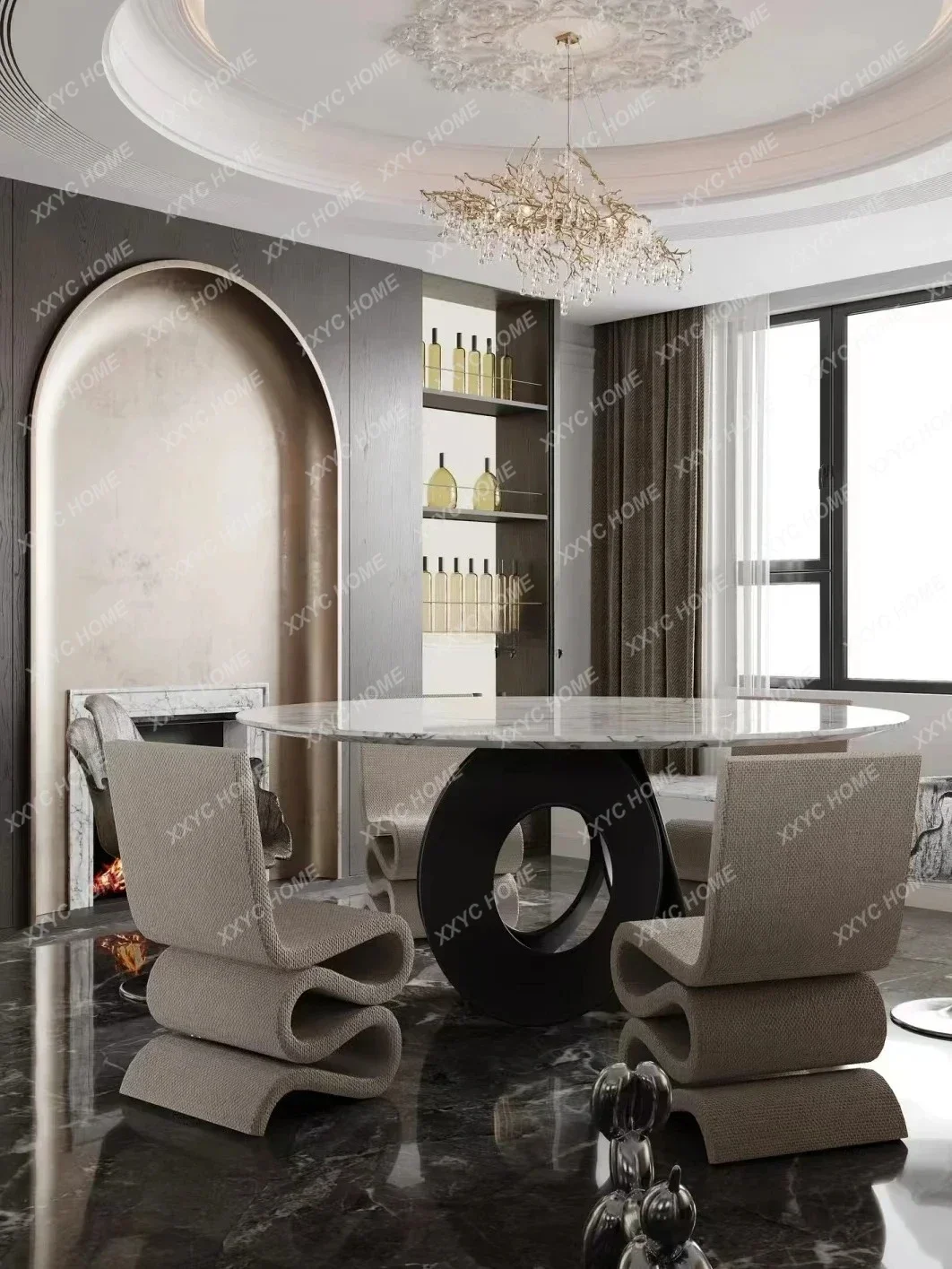 A  by a Maestro Fiberglass S-Shaped Dining Chair Modern Art Curved Soft Bag Twist-Shaped Chair