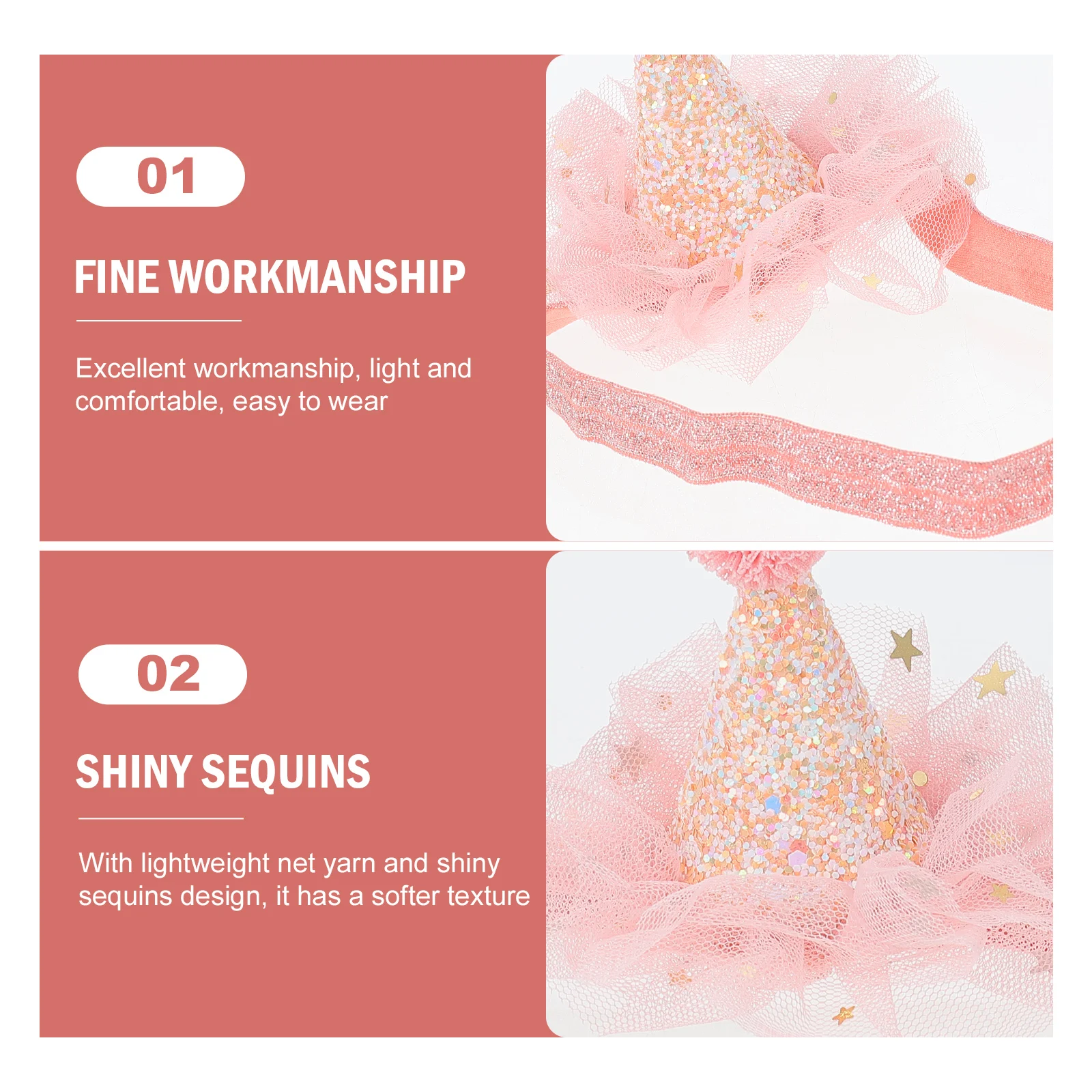 

2pcs Baby Birthday Hat Kids Net Yarn Mesh Caps Headb Toddler Party Hats Lightweight Sequins Comfortable Wearing Celebration