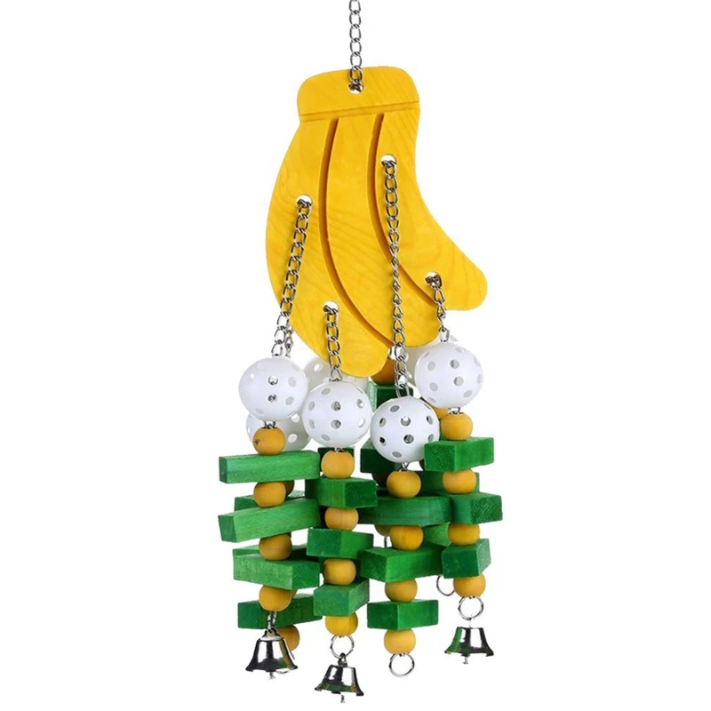 Pet Bird Chewing Toy Colorful Wooden Blocks Acrylic Beads Parrot Toy Bite Bridge Bird Tearing Toy Cockatiels Training Hang Swing