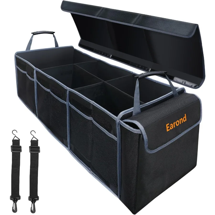 

Car Trunk Organizer with LidCollapsible Car Storage Organizer with Multi Compartments and Securing Straps for SUV Sedan JeepBla