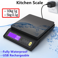 5KG/0.1g 10KG/1g Digital Electronic Kitchen Scale LCD Display Fully Waterproof Stainless Steel Measuring Weighing Baking Tool