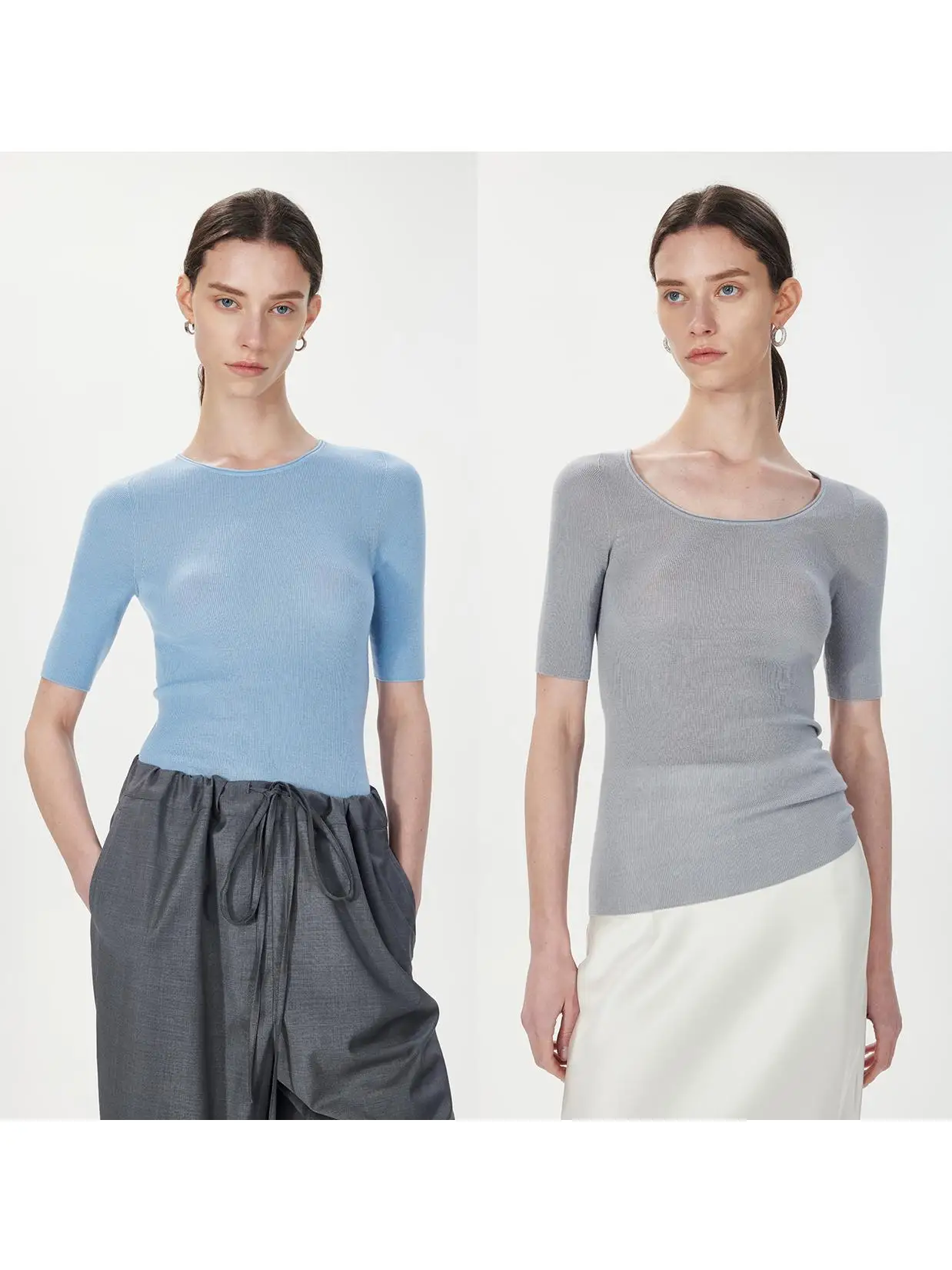 

Biella20S Sl Шерстяная трикотажная основа irt Женская облегающая одежда V-Ne ort Sve с несколькими воротниками Waable Commute Sle