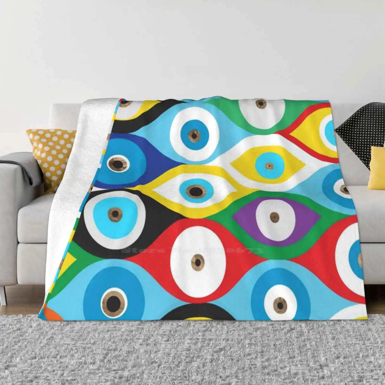 Colorful Evil Eye Pattern Creative Design Light Thin Soft Flannel Blanket Greek Mati Mati Mataki Matiasma Greek Amulet Greek