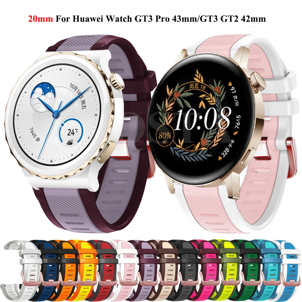 20mm Women Bracelet Strap Watchband For Huawei Watch GT3 GT 3 Pro 43mm GT 2 GT3 42mm Smartwatch Silicone Wristband Accessories