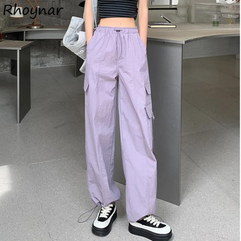 

Wide Leg Cargo Pants Women Summer Cozy Loose Thin Pockets High Waist Slender Solid Simple All-match Casual American Retro Trendy