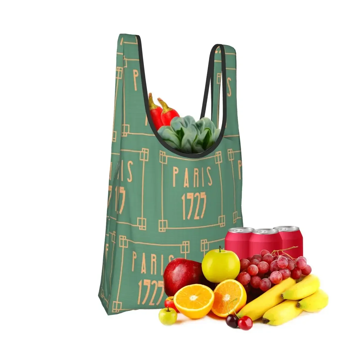 Art Deco Design In Green Shopping Bag Portable Tote Bags Reusable Shoulder Shopper Bag Groceries Handbag