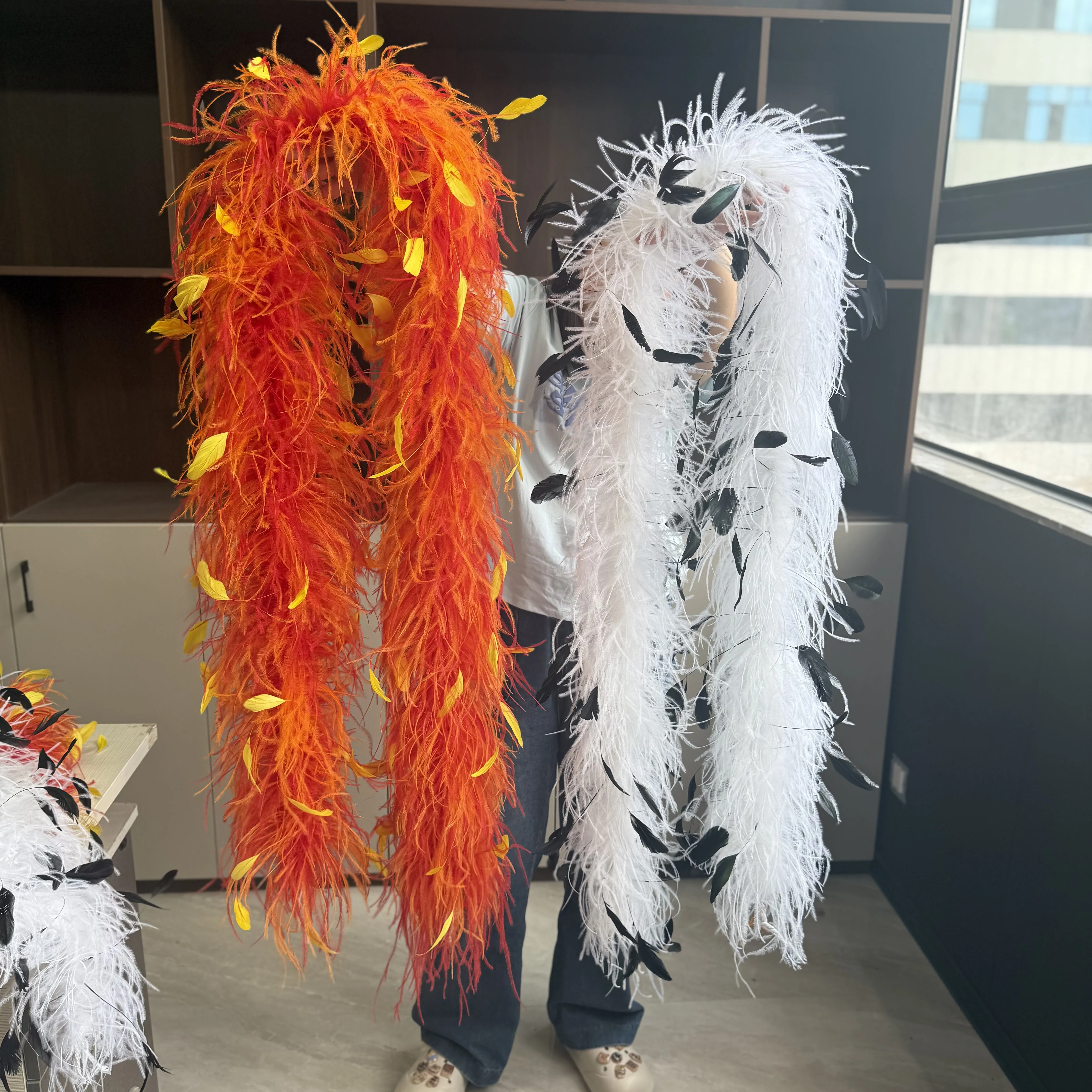 6 8 10 15 20 Ply Natural Ostrich Feather Boa 2 Meter Carnival Costume Party Wedding Dress Decoration Chicken Goose Feather Shawl