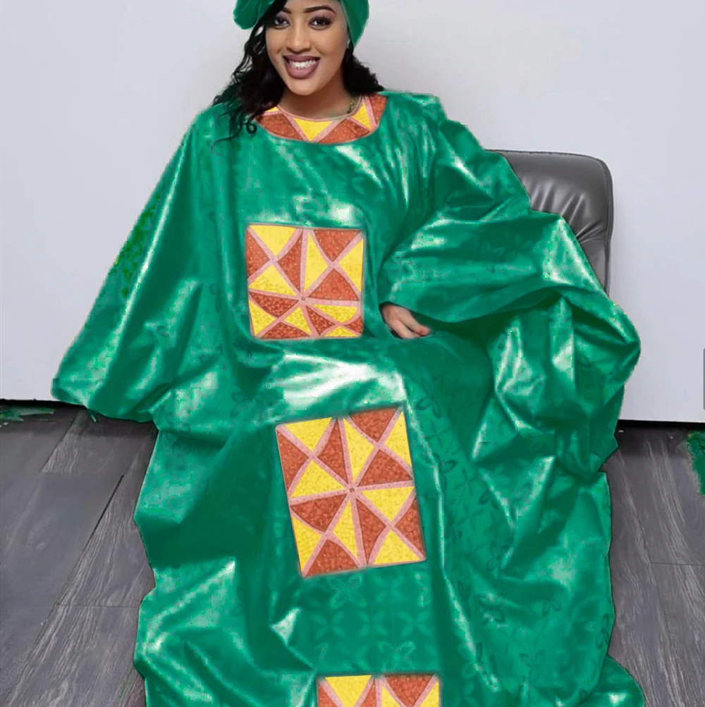 African Attire For Women Bazin Riche Embroidery Plus Size Elegant Party Church Dress