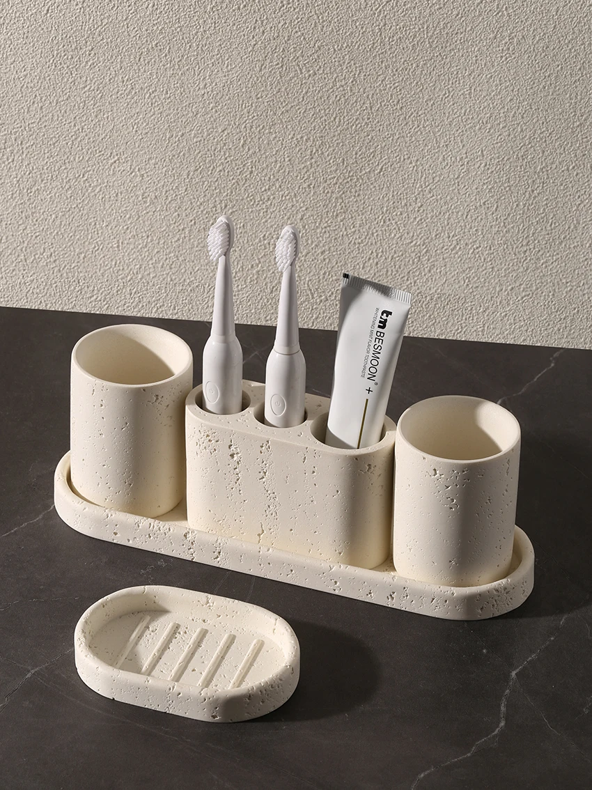 Wabi-Sabi-Electric Toothbrush Holder Set, Bathroom Toothbrush Cup, Vanity Desktop Storage Tray, Home Decoration