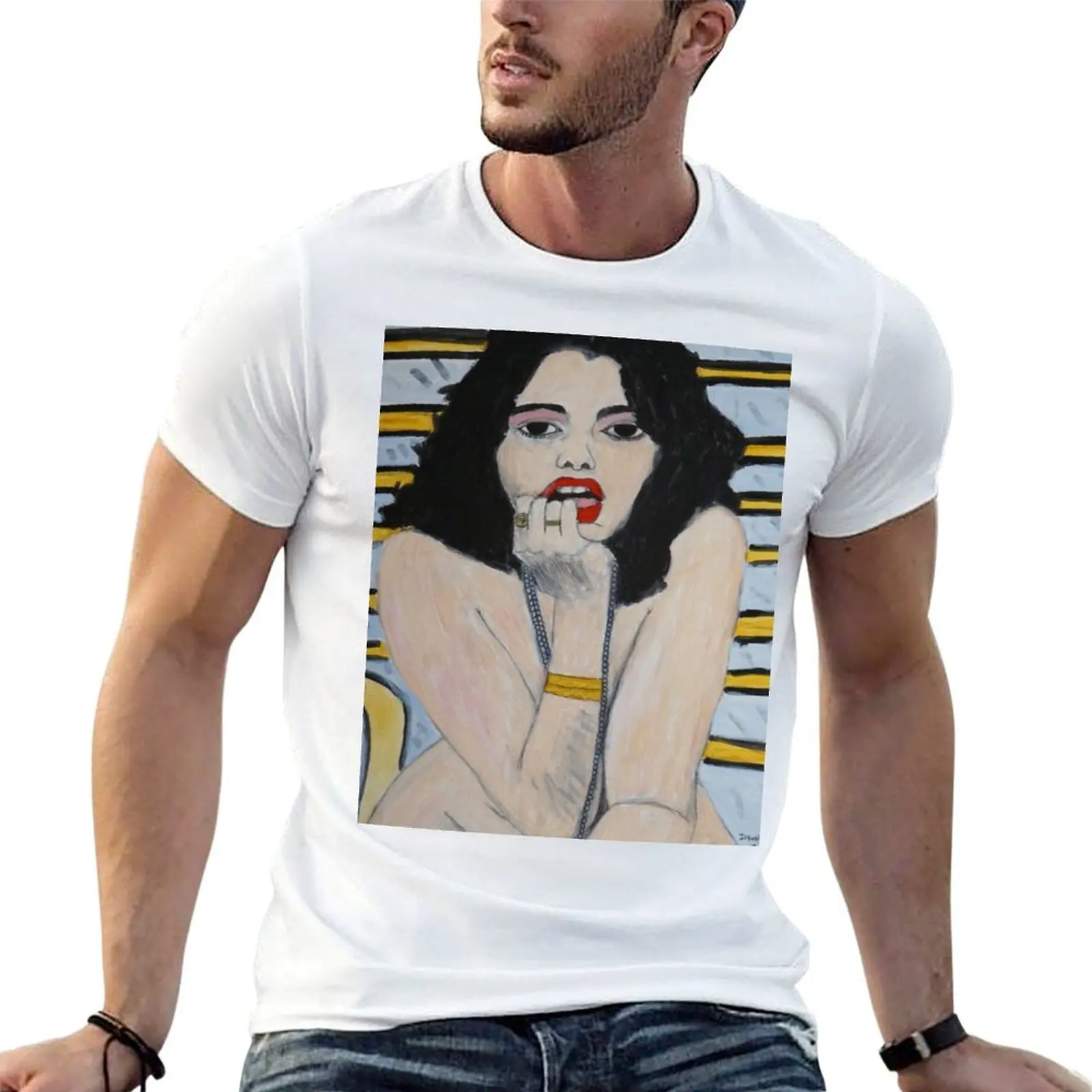 

Lina in a chair T-Shirt cotton t shirts man 100% t shirt custom print funny t shirts dark humor T-Shirt