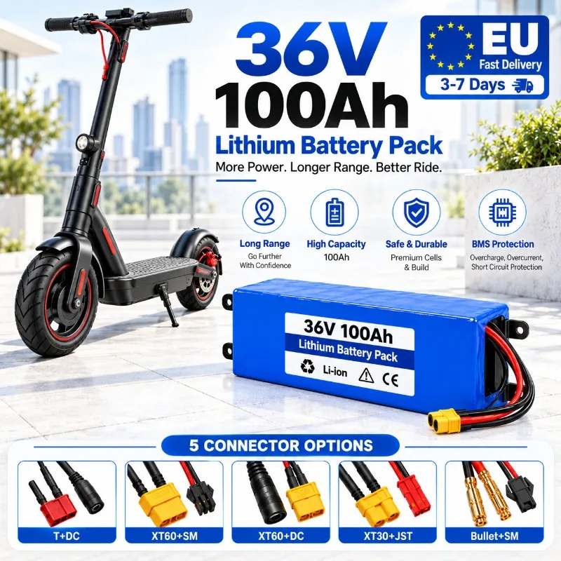 Hochleistungs-Lithium-Batteriepack 36V 100Ah 10S3P 18650 Wiederaufladbare Elektroroller-Batterie mit BMS für E-Scooter im M365-Stil E-Bike-Ersatz EU-Schnellversand