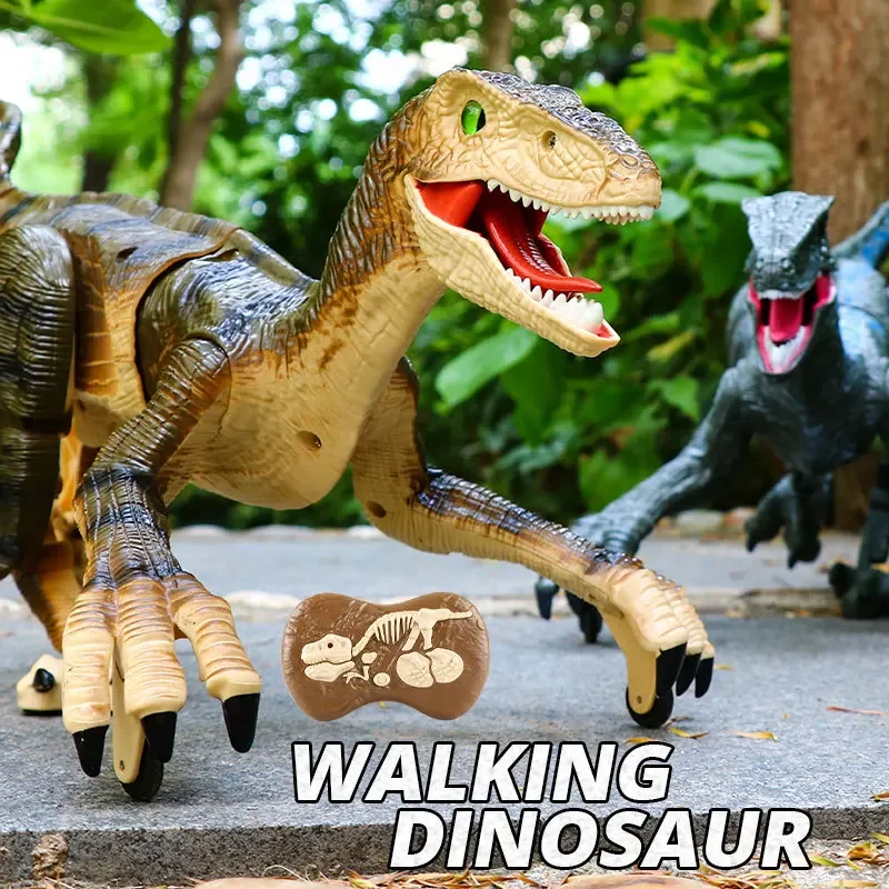 Remote Control Dinosaur Toys Kids RC Electric Walking Jurassic Dinosaur Simulation Velociraptor Toy With LED Light And Roaring