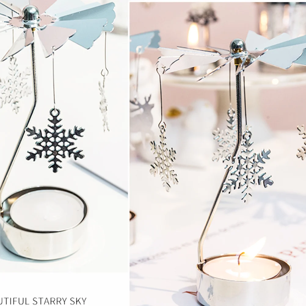 

Romantic Revolving Candlestick Silver Metal 8x13cm Snowflake Holder for Dining Desk Home Decor Tea Light Holder