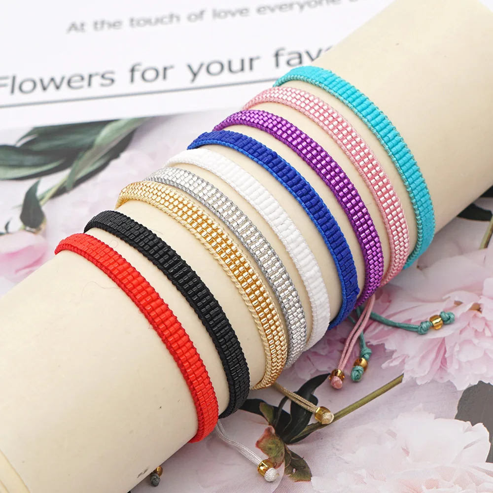ZGMXR Rice bead bracelet Three rows Adjustable Hand weaving Creativity Pattern Bohemia Fashion Simple Beaded bracelet