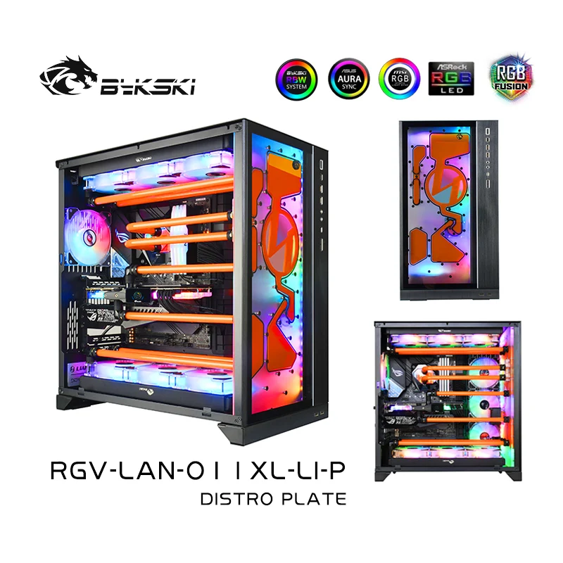 Bykski distro placa para lian LI-ROG o11 dinâmico xl, kit de placa de água para a solução de circuito de refrigeração do painel frontal, RGV-LAN-O11XL-LI-P