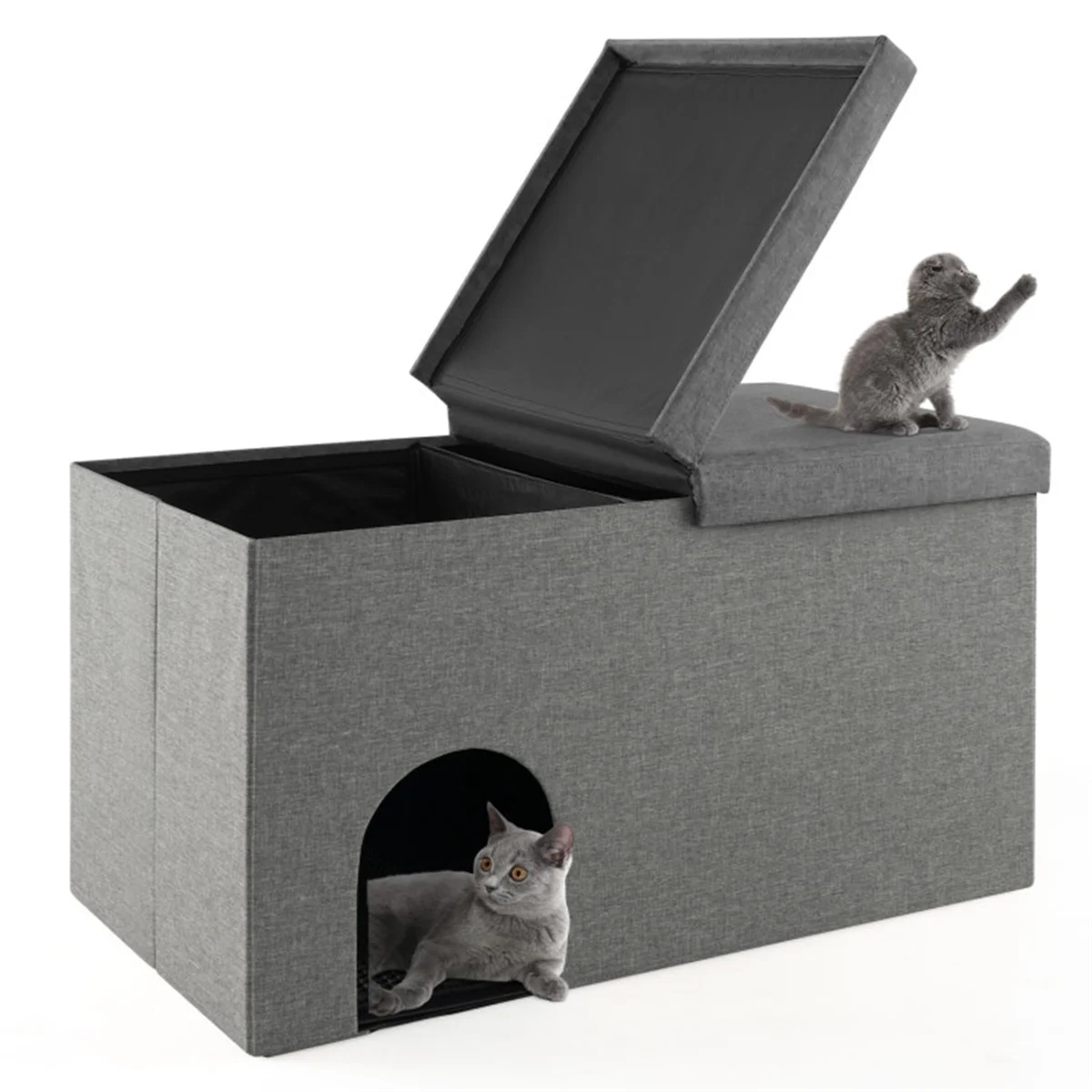 

Gray Cat Litter Box Enclosure，Entrance Shoe Stool with Urine Proof Litter Mat