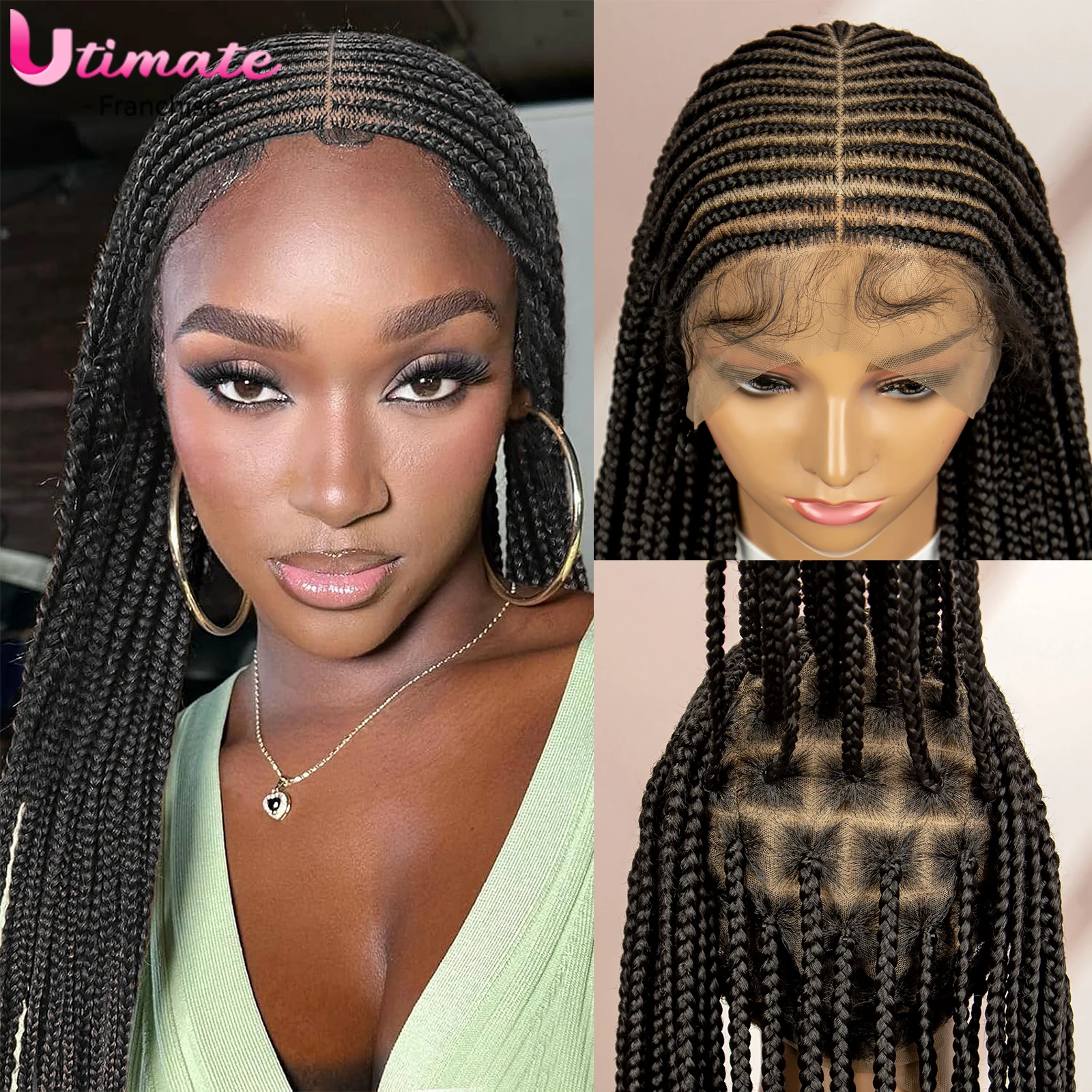 Stylish Synthetic Braided Wigs 36 Inches Full Lace Braided Wig with Baby Hair for Black Women Knotless Briads Wigs