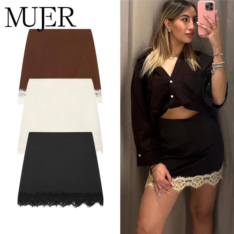 

MUJER Sexy Lace Mini Skirt Woman Summer Luxury Women's Skirt Cylinder Pencil Evening Short Skirts for Women High Waist Skirts