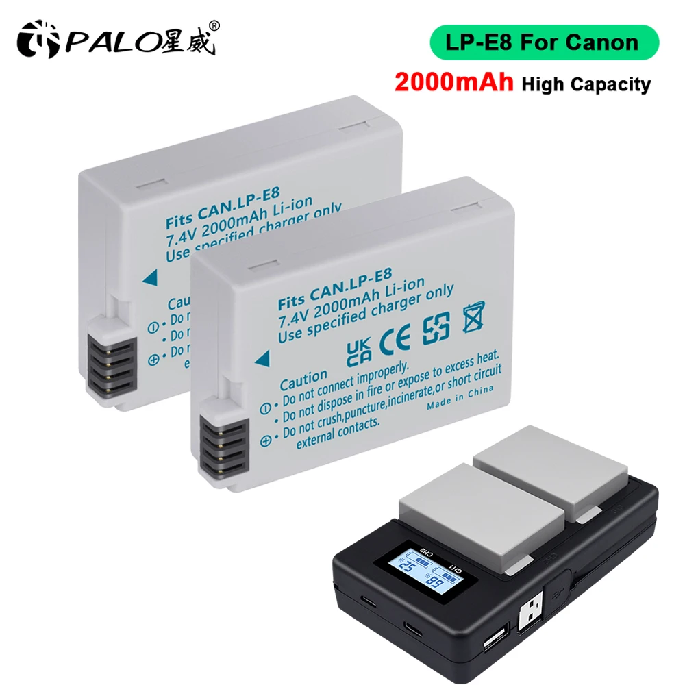 2000mAh LP-E8 LP E8 LPE8 แบตเตอรี่ชาร์จสําหรับ Canon EOS Rebel T3i T2i T4i T5i 600D 550D 650D 700D Kiss X5 X6 X7 กล้อง