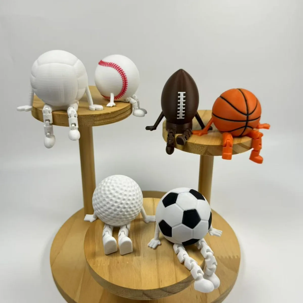3D Printing Cute Figurine Soccer Sitting Ornament Basketball Rugby Golf Baseball Volleyball Creative Figurine Desktop Decoration