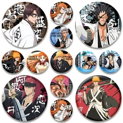 Bleach Tinplate Pin Kurosaki Ichigo Inoue Orihime Abarai Renji Grimmjow Jaegerjaques Round Cartoon Brooch Anime Collection Badge