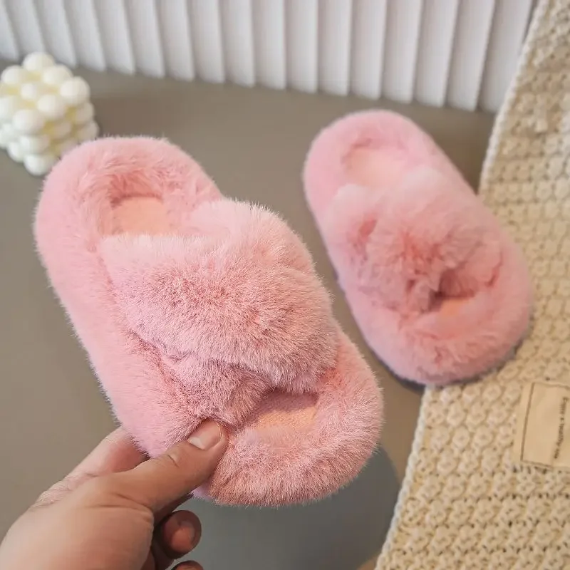 2024 new  children plush slippers home indoor warm thickened non-slip baby cute slippers kids shoes  toddler girl shoes