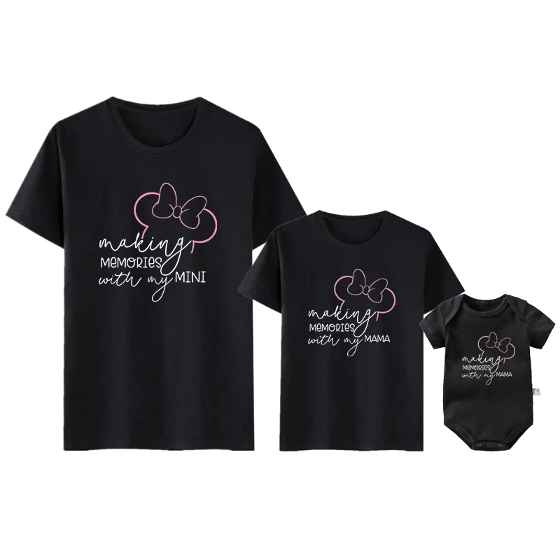 Making Memories With My Mama Mini Print Family Matching Outfits Cotton Minnie Mouse Mother and Daughter Tshirts Baby Rompers