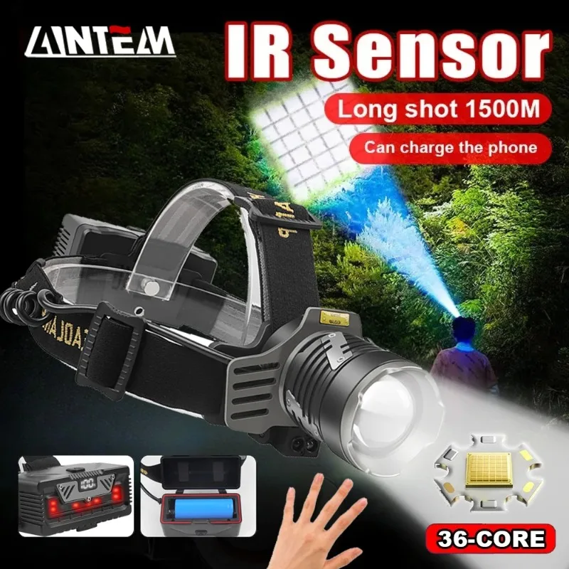 

【Best-selling】 Super Powerful XHP360 Headlamp LED Rechargeable Head Flashlight High Power Headlight 26650 Long Range Fishing Tac