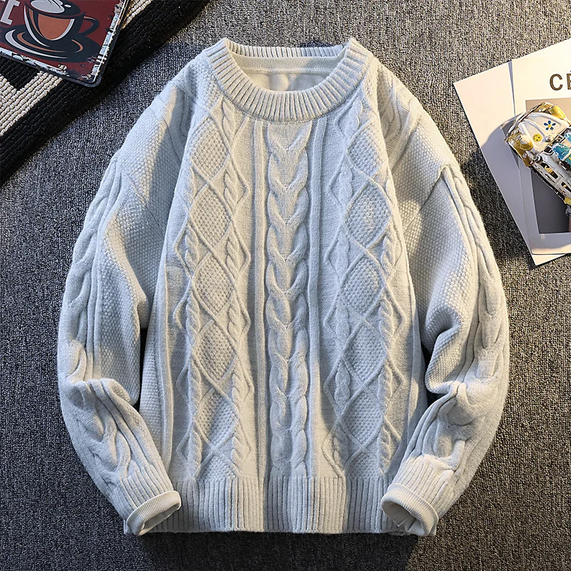 Round Neck Diamond Sweater Men's Loose Casual Warm Base Top