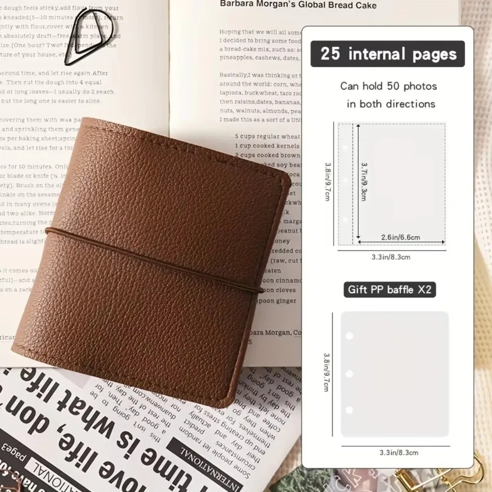 Quality Faux Leather Mini Photo Album Transparent Pages with 3-Ring Photo Card Binder Card Collection 25 Pages Loose-Leaf Album