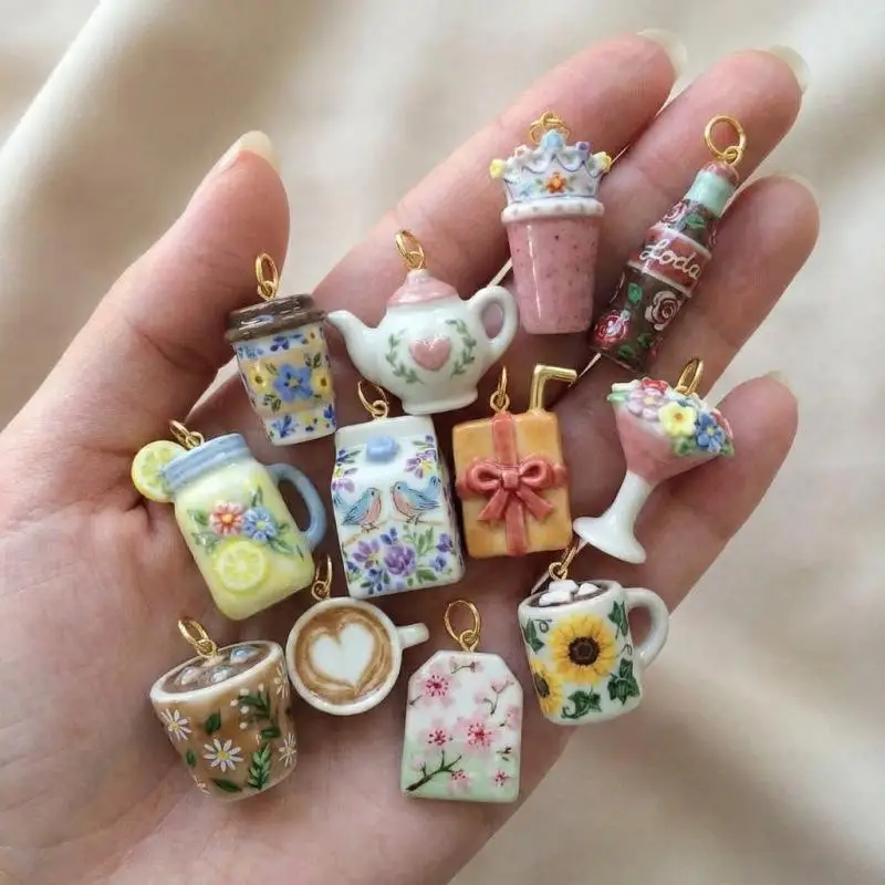 Mini-Kupfer-Anhänger für Lebensmittel und Getränke, Kaffeetasse, Teekanne, Anhänger für DIY-Halsketten, Armbänder, Ohrringe, Schmuckherstellungszubehör – Detail 3