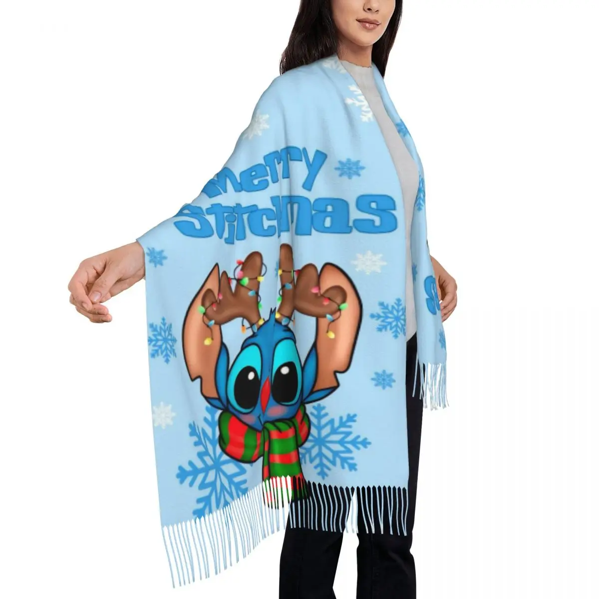 

Женский шарф с кисточкой, длинная зимняя теплая шаль с рождественской вышивкой Лило и накидка, кашемировый шарф для повседневной носки