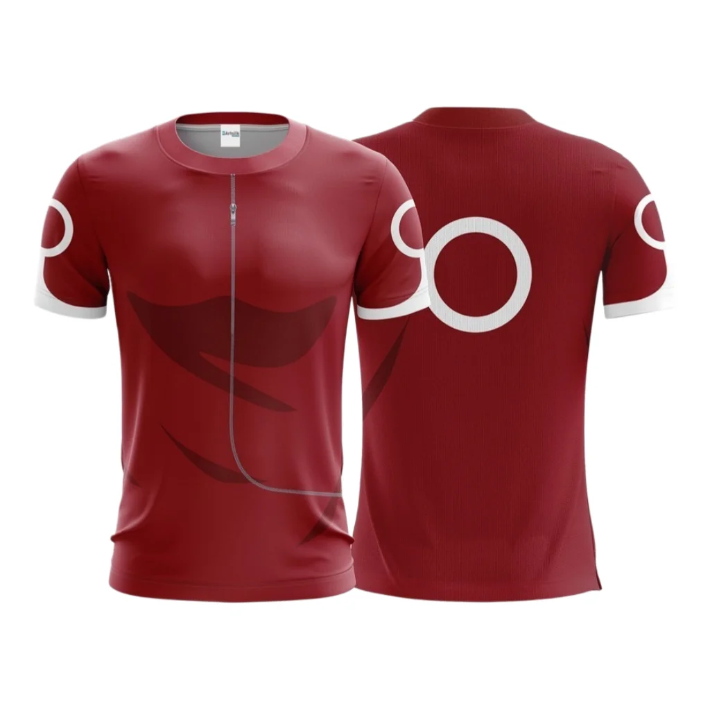 Camiseta Deportiva de Manga Corta de Secado Rápido con Estampado Completo Rojo y Símbolo de Círculo Blanco de Naruto Sakura Haruno para Adultos y Niños
