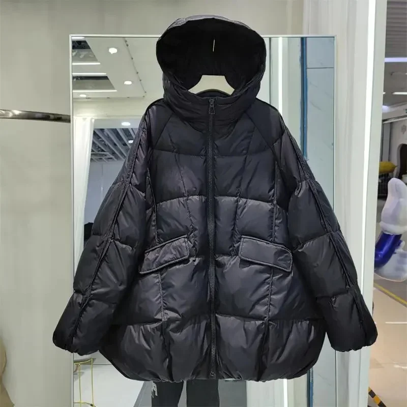 Women Down Jacket Casual Loose Over Size Autumn Winter Outwear White Duck Down Warm Thick Coat with Hood 2027 New