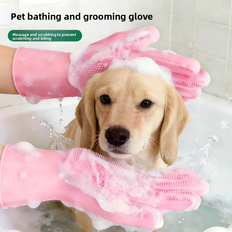 Pet home bath gloves, silicone anti-heat gloves, dishwashing wonder, kitchen durable, dishwashing, household waterproof