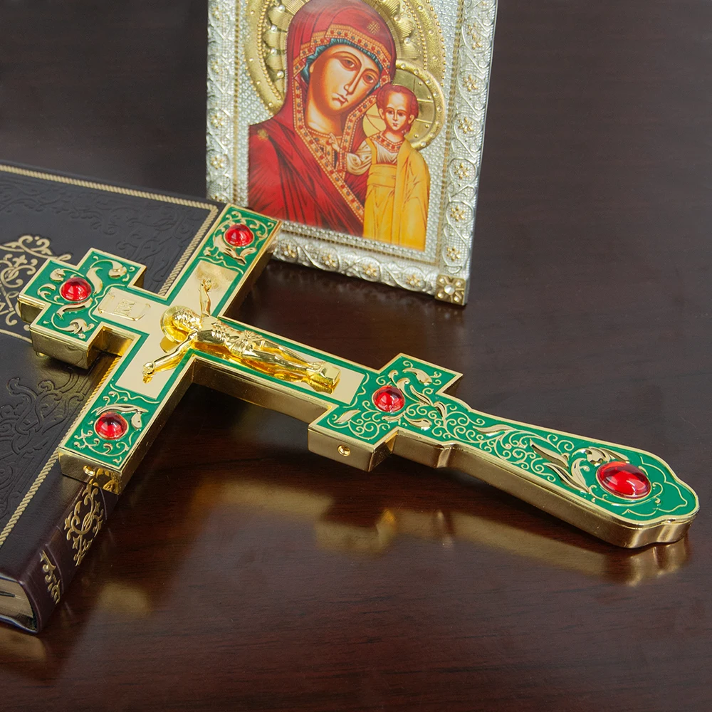 

Orthodox Handheld Prayer Cross Small Jesus Statue Family Cross Alloy Ornament Artificially Colored Православный крест