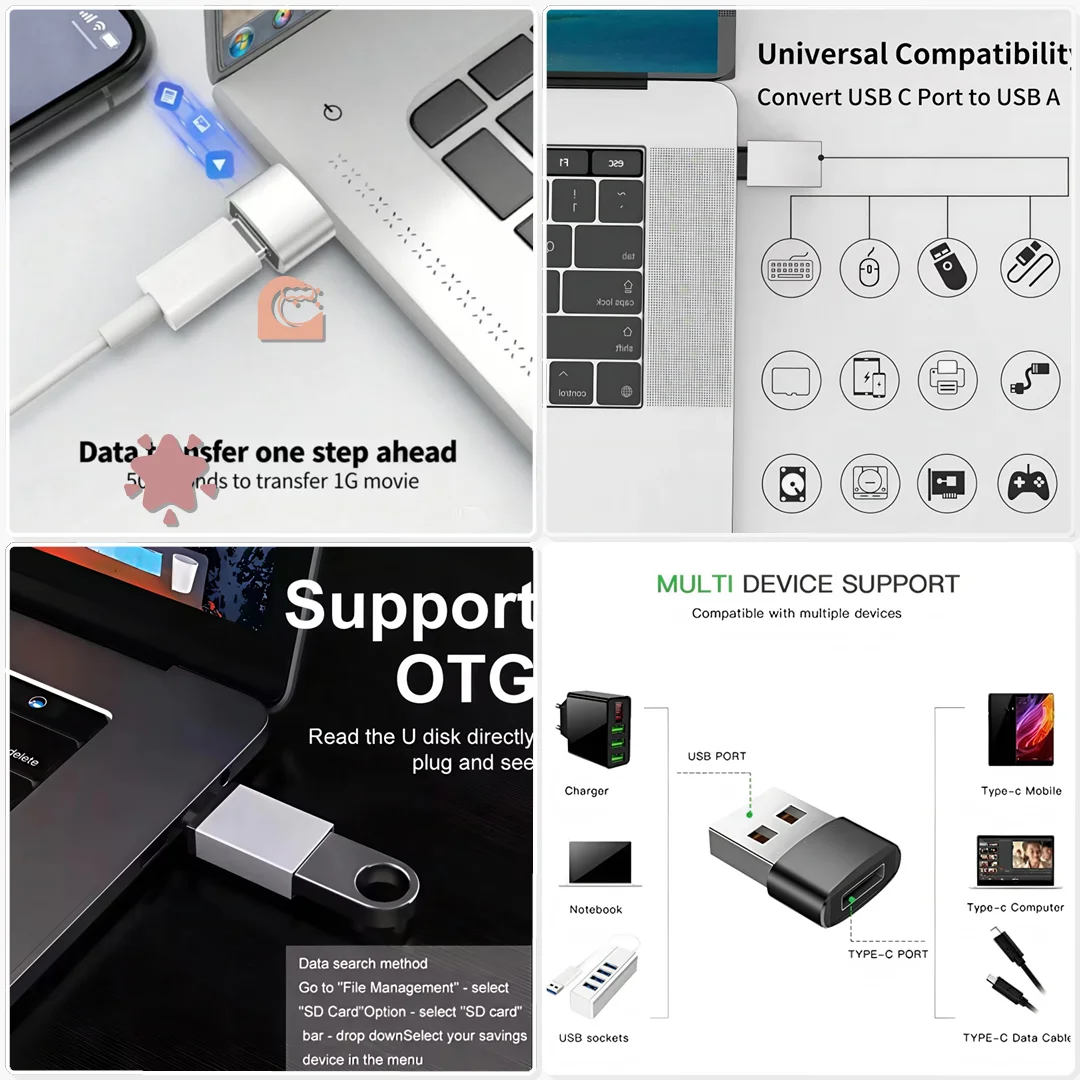 OTG USB C Adapter 3.0 to Type C Female 2.0 Male Fast Charging Data Transfer Smart TV Keyboard Mouse Connect
