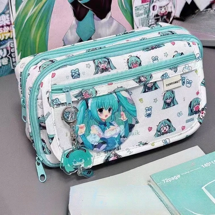 Anime Federmäppchen Cosplay Hatsune Miku Große Kapazität Aufbewahrungstasche Kawaii Lernen Briefpapier Urlaubsgeschenke für Jungen Mädchen