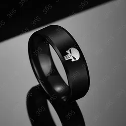 Brand Jewelrys Stainless Steel Skull Punisher Ring Black Color Engraved Skeleton Logo Ring Party Gift