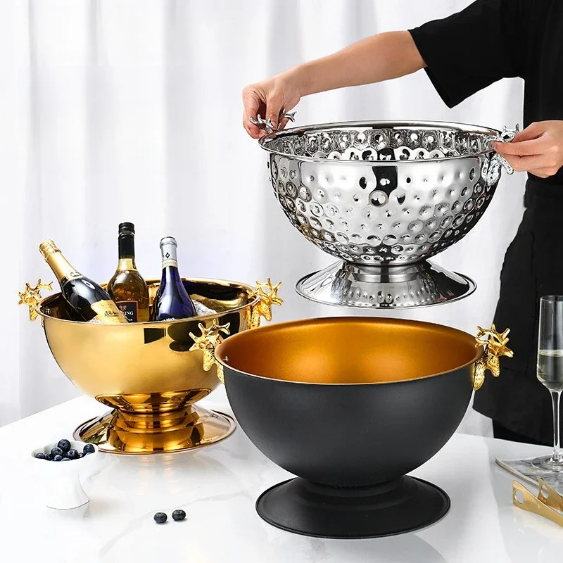 

Stainless Steel Deer Antler Salad Bowl, Large Capacity Beverage Cooler for Beer, Champagne, and Salad, Elegant Party Dispenser