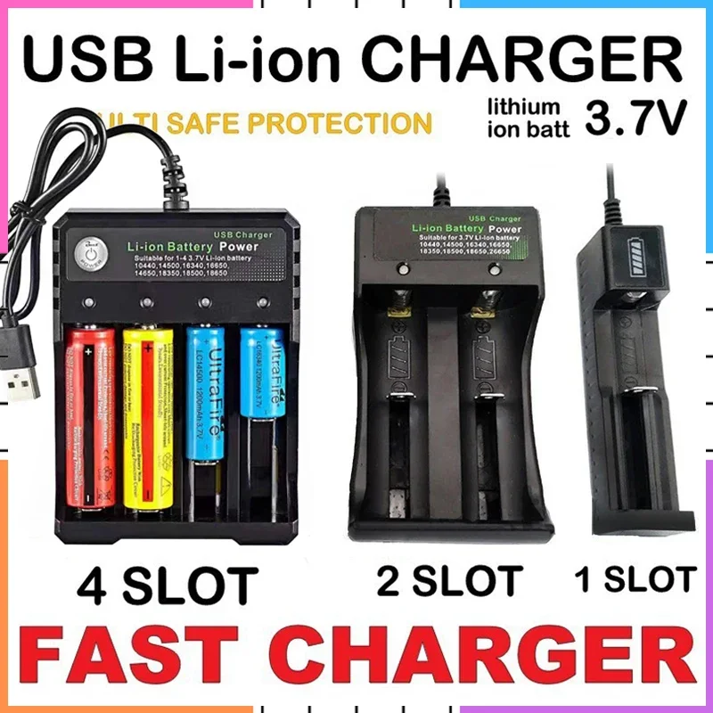 Universal 3.7V 18650 Charger Li-ion Battery USB Independent 4 Slots Charging Portable Smart Battery Charger