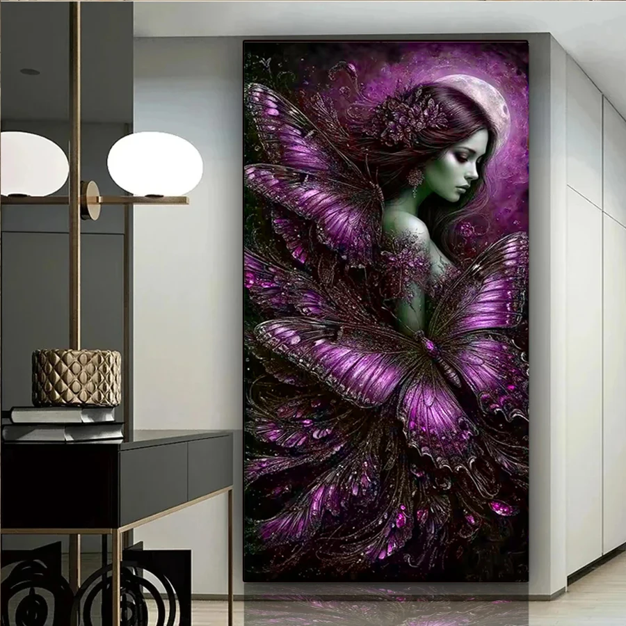 

Purple Butterfly Fairy DIY 5D Diamond Painting moon beauty lady pattern Full Drill Mosaic Diamond Embroidery large Home Decor