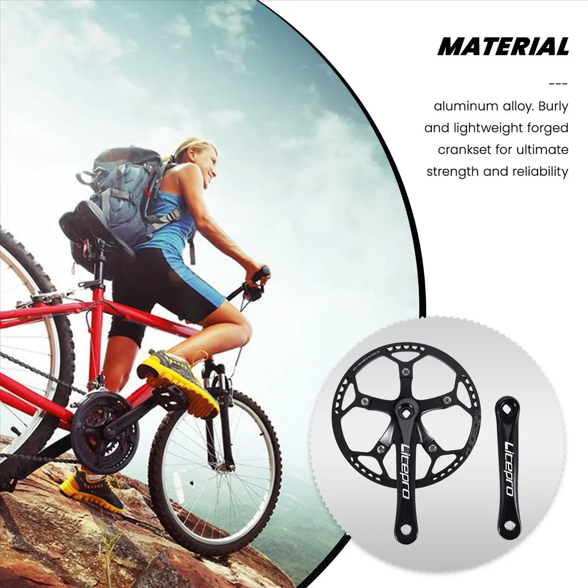 【STOCK】Single Speed Crankset 53T 170mm Crankarms Folding Bike Crankset with Protective Cover for Bike Track Road Bicycle
