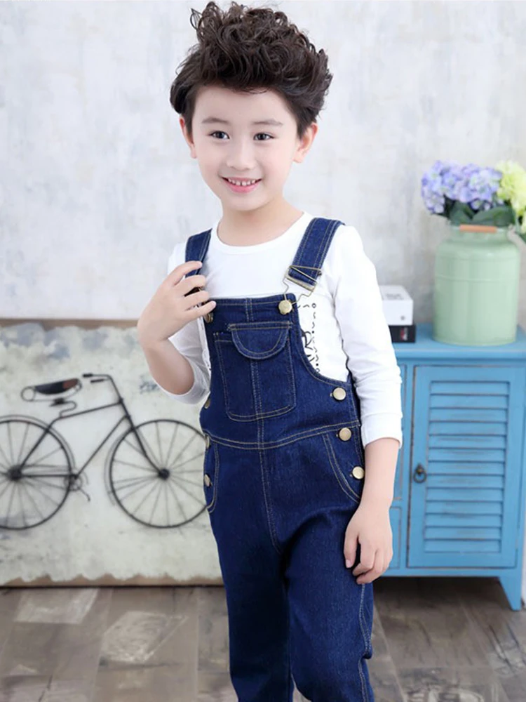 Kids Boys Overall Girls Denim Strap Pants Solid Color Trousers Spring Autumn New Casual Cargo Pant Fashion Clothing 4-12 Years