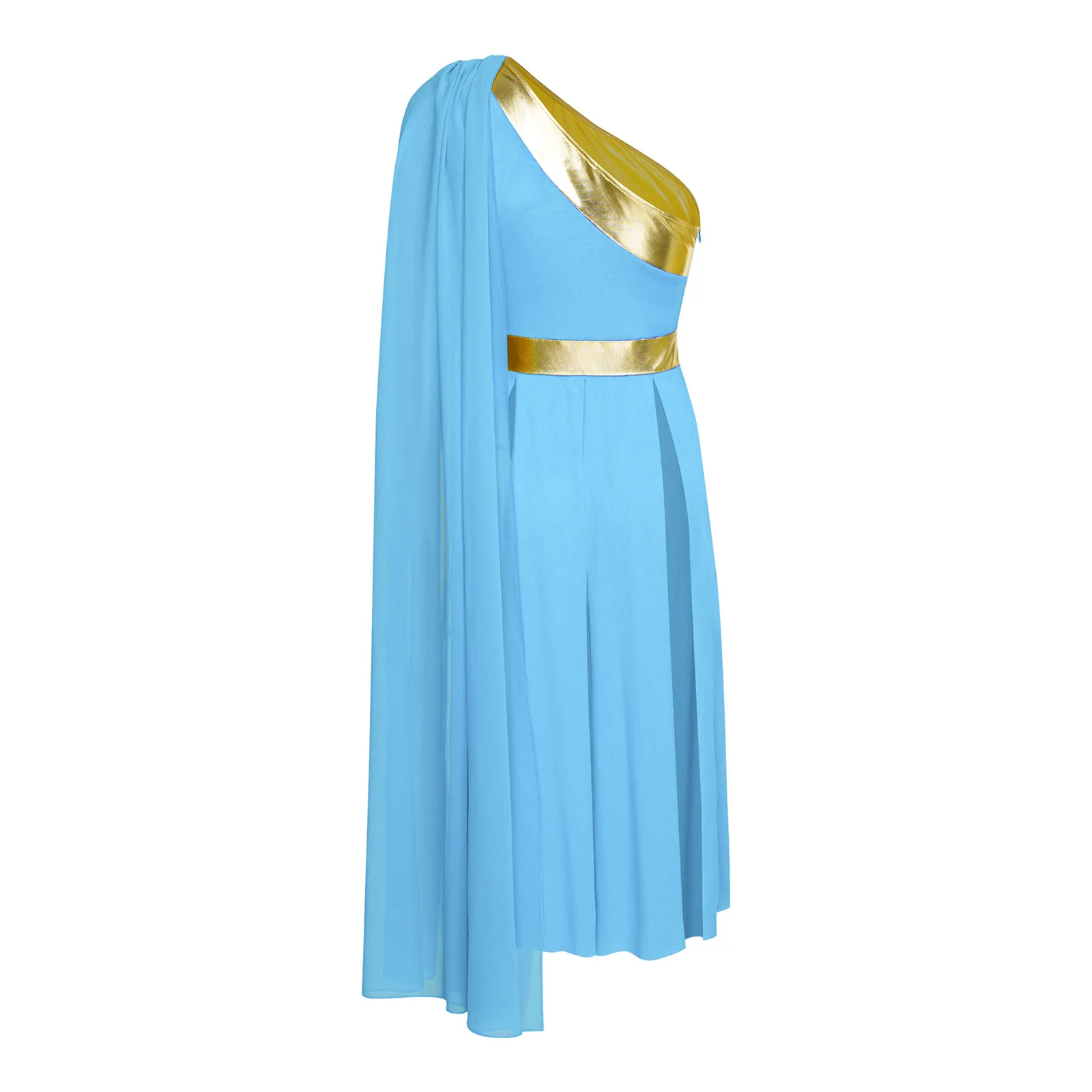 إمرأة غنائي العبادة الثناء الباليه عروض الرقص زي كتف واحد مع ثنى معدني لامع شق هيم تونك فستان #2